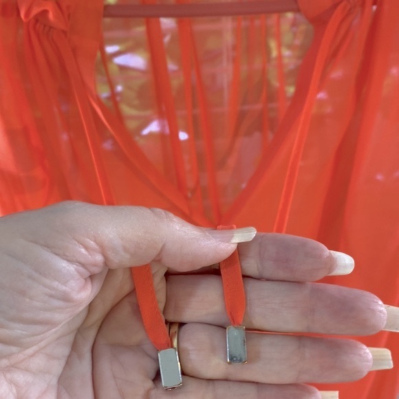 Sold tnester bright orange sheer chiffon peasant style top - Picture 2 of 8